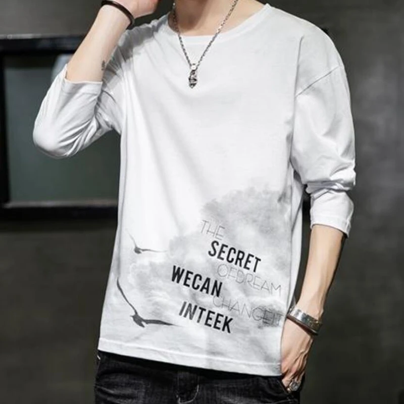 Bridgewater на лето-осень тонкая мужская футболка с длинным рукавом и круглым вырезом