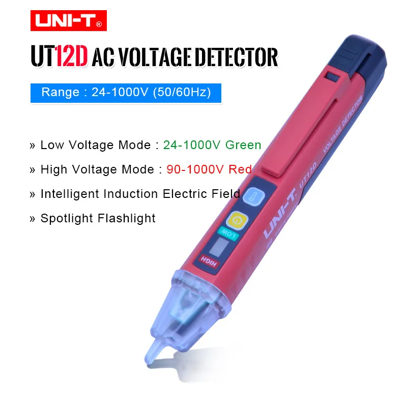 

UNIT UT12D AC Voltage Detector Non Contact Pen Tester Electric Sensor 24-1000V Voltage Meter Current Test Pencil Alarm LED Light
