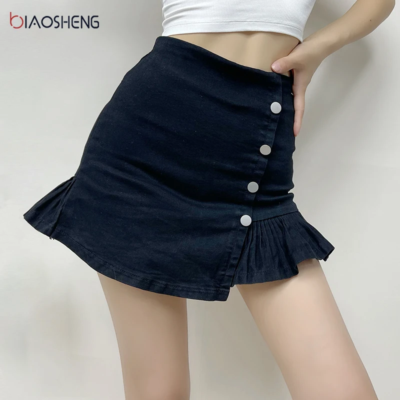 

A-line Denim Skirt Women Summer Fashion Kawaii Harajuku High Waist Skirts Ladies Pleated Mini Trumpet Elegant Mini Short Skirts