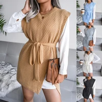 2021 new womens wear british autumn casual bandage vest wool dress knitted dress winter french elegant long sweater commuter