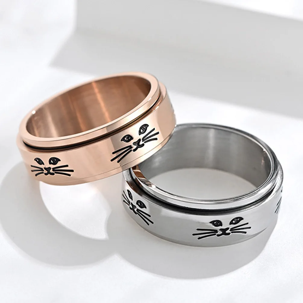 

Stainless Steel Womens Couple Rotatable Cat Rings Simple Trendy Lovely Cute For Girlfriend Jewelry Creativity Gift Wholesale