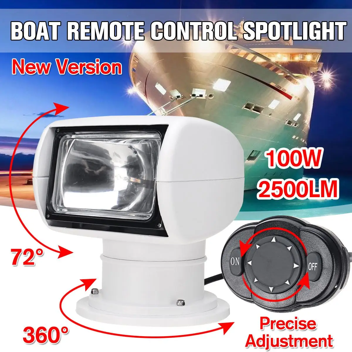 

360 Degree Remote Control Search Marine Searchlight 100W 2500LM Spot Headlight Searching Light For Yacht TRUCK Fishing Boats