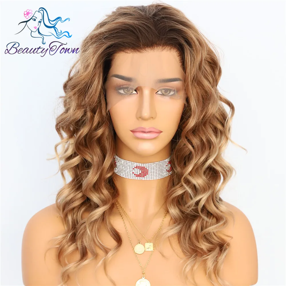 Ombre Brown Светильник beauty Town, розовый, короткие, термостойкие волосы, красота, блоггер, королева, повседневный макияж, синтетические парики на кружеве для свадебной вечеринки - Цвет: Ombre Brown