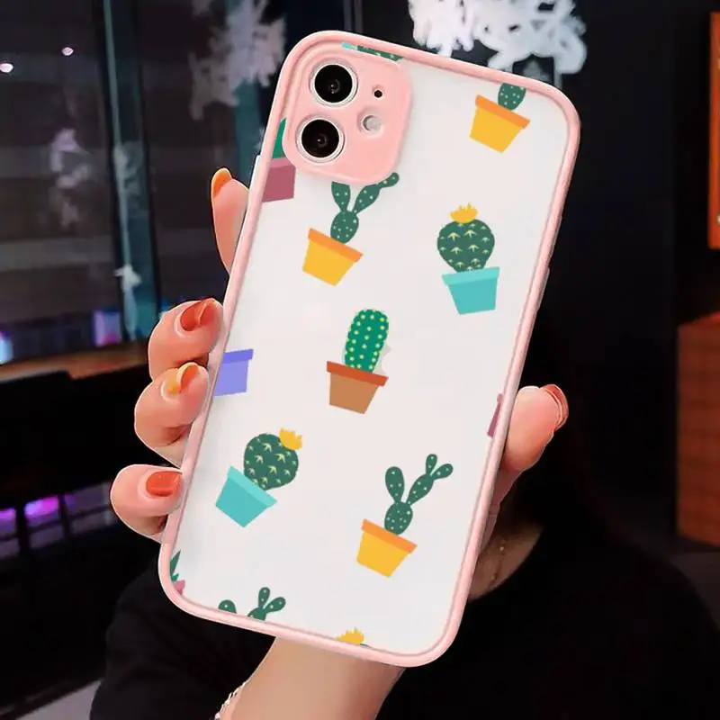 

Cute plant cortoon cactus Phone Cases matte transparent For iphone 7 8 11 12 plus mini x xs xr pro max cover