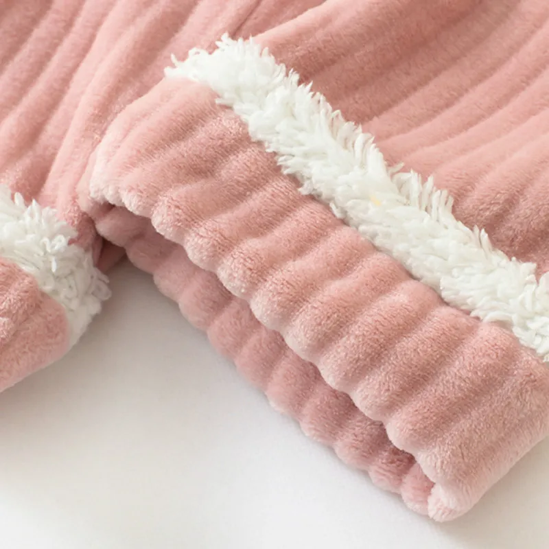 

Women Sleep Bottoms Flannel Patchwork Thicken Warm Homewear Female All-match Korean Style Sweet Lovely Elastic Waist Sleepwear