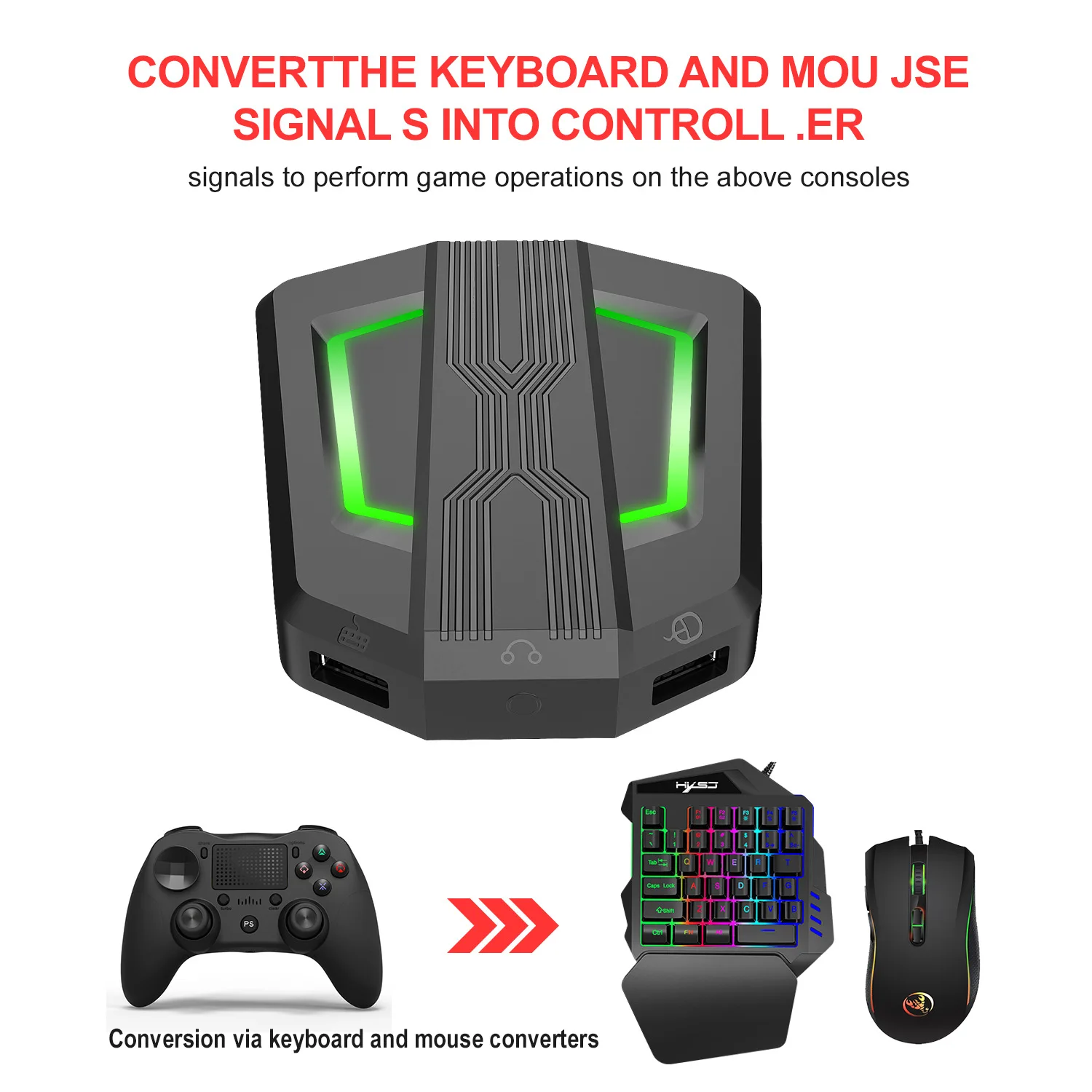 

HXSJ LED Keyboard & Mouse Console Adapter PS4, Xbox One, Nintendo Switch, PS3