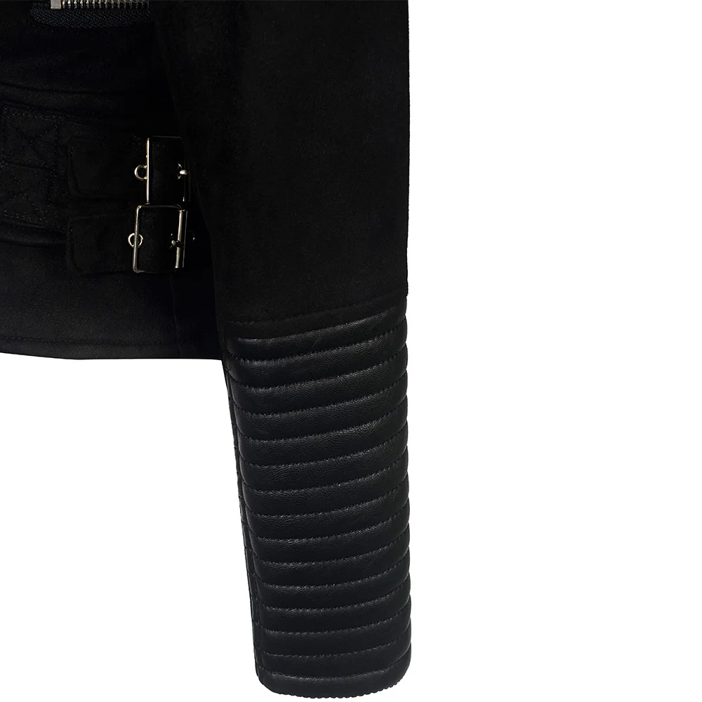 Женская куртка из искусственной кожи черная мотоциклетная на осень и зиму