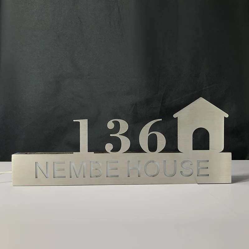

Decorative Letters Numbers Led Address Sign Plaque House Number Sign Laser Engraved On Acrylic With Stainless steel Backboard