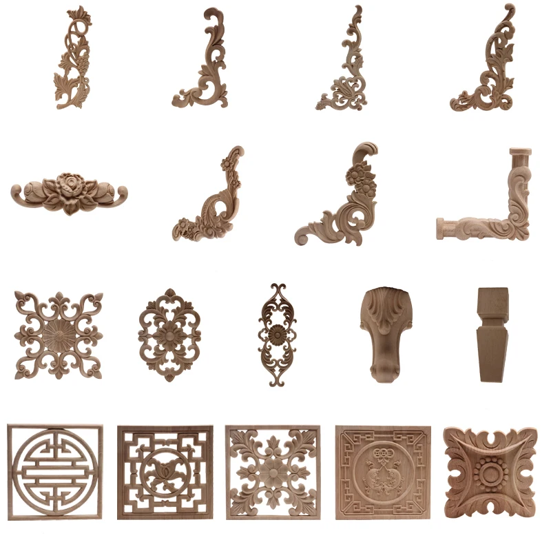 

Exquisite Classical Carved Floral Rose Wooden Home Decoration Cabinet Wood Frame Wood Applique Wood Decal Onlay Wood Figurines