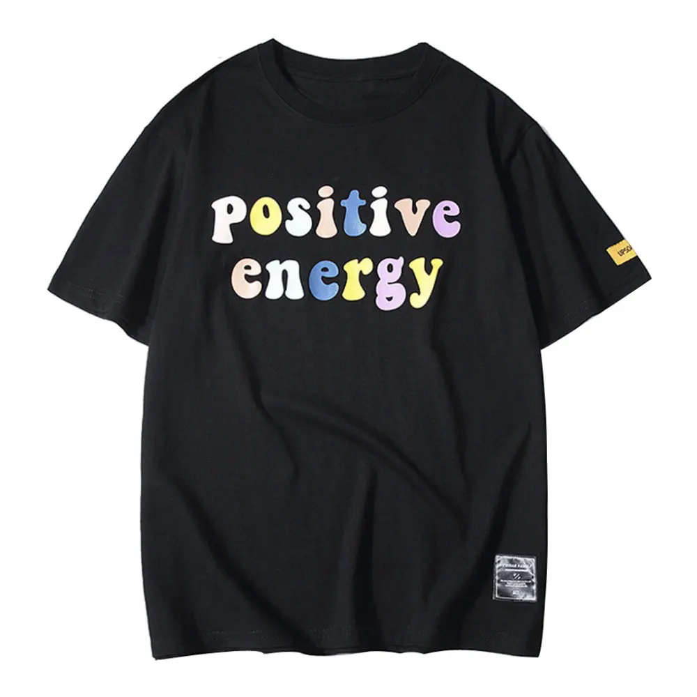 

Tees Shirts Rainbow Positive Energy Print Short Sleeve Tshirts Cotton Tops