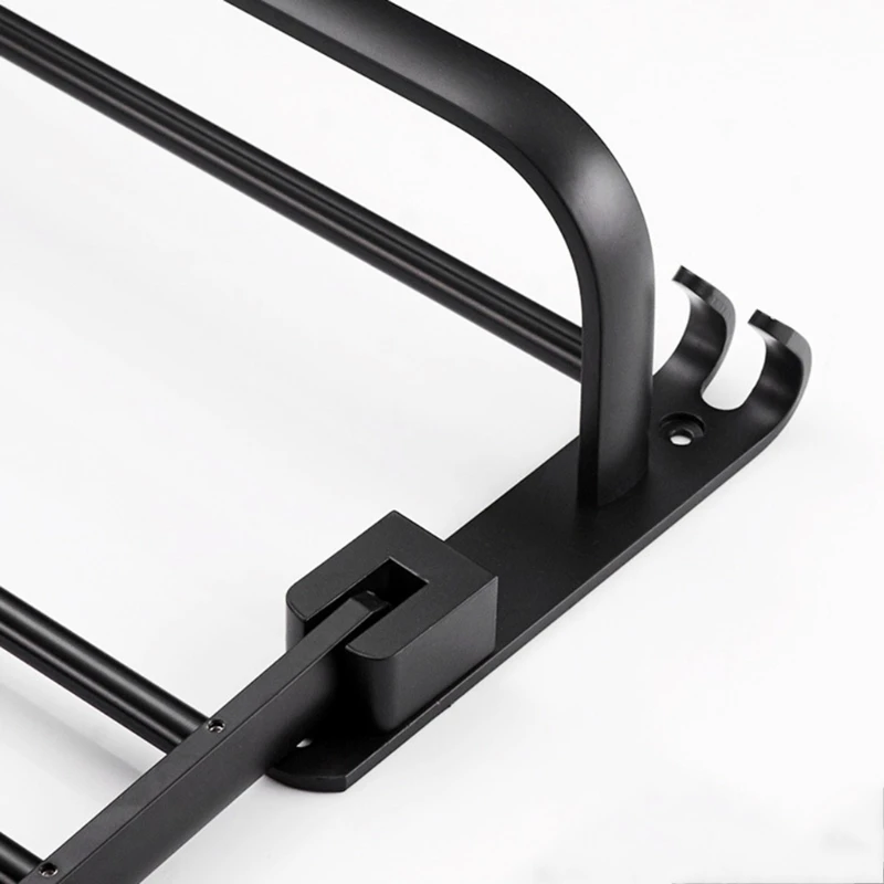 

Space Aluminum Black Towel Rack Wall Mounted Folding Towel Holder Storage Shelf with Hook Bathroom Accessories