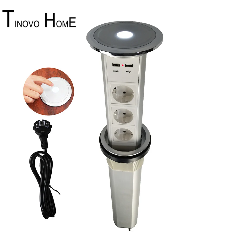 Kaufen EU Stecker Desktop-buchse/touchscreen Intelligente Elektrische Eine Taste Hebe Versteckte Tisch Top Küche BUCHSE/USB Lade