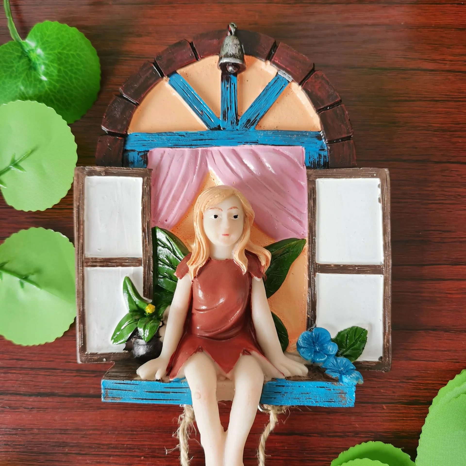 

Подвесная Статуэтка с лестницей, сказочный домик с окошком и лестницей, Статуэтка из смолы для украшения сада, внутреннего дворика