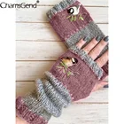 Женские перчатки, зимние теплые трикотажные кавайные перчатки без пальцев, перчатки с рукавами на запястье в стиле Харадзюку, женские перчатки без пальцев с аниме