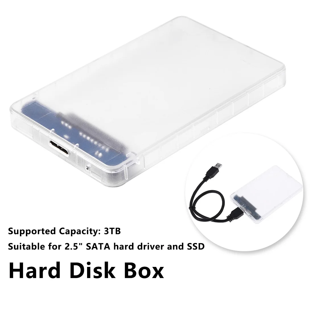 

2.5" USB 3.0 HDD Enclosure Hard Drive External Laptop Mobile Disk Case Box Transparent ABS Shell