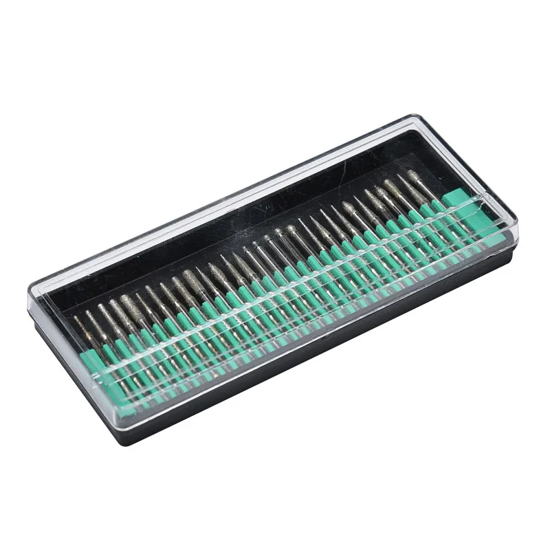 

30PCS 2.35mm Shank Diamond Grinding Burr Needle Point Engraving Carving Polishing Glass Jade Stone Drill Bit Rotary Tool Set
