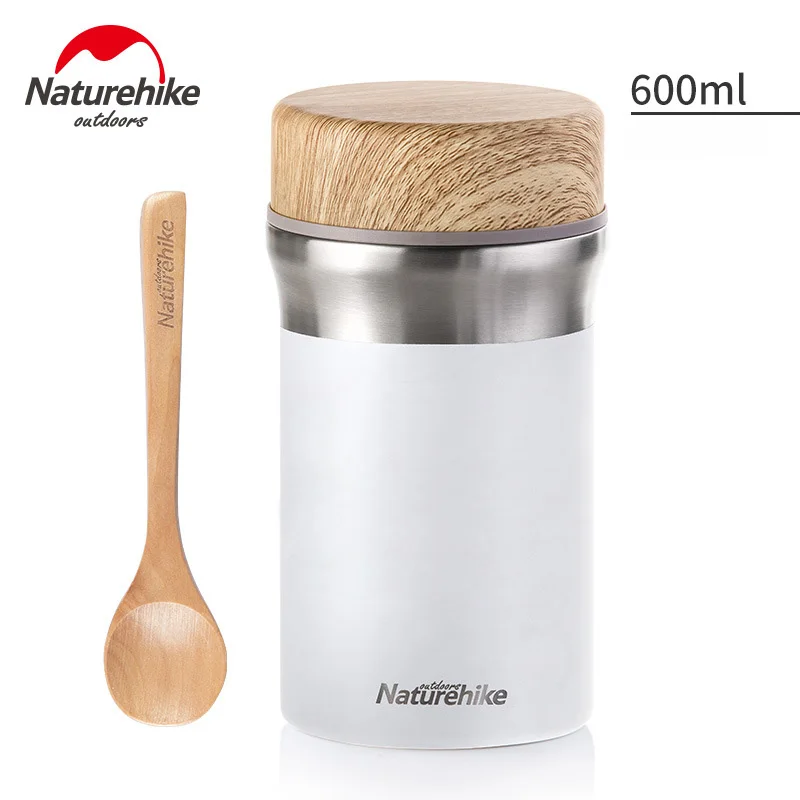 White 600ML Naturehike открытый тепловой Ланч-бокс Посуда Вакуумная чашка для воды 300 мл 400 мл бутылка из нержавеющей стали Портативный для пикника с ложкой - Цвет: White 600ML