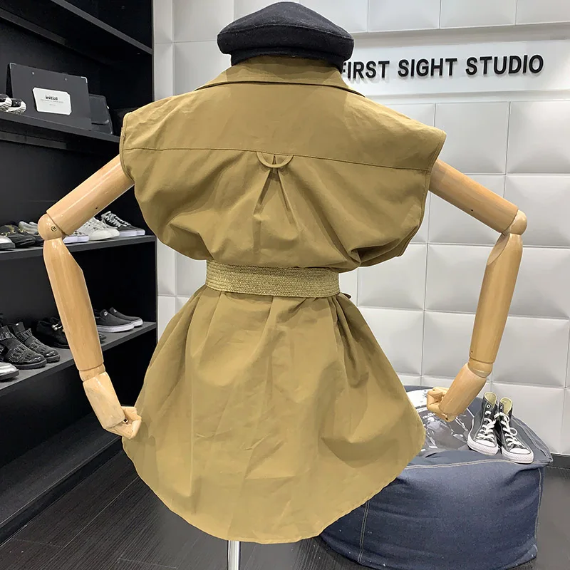 Женское однобортное платье ALPHALMODA без рукавов с поясом и карманами на весну