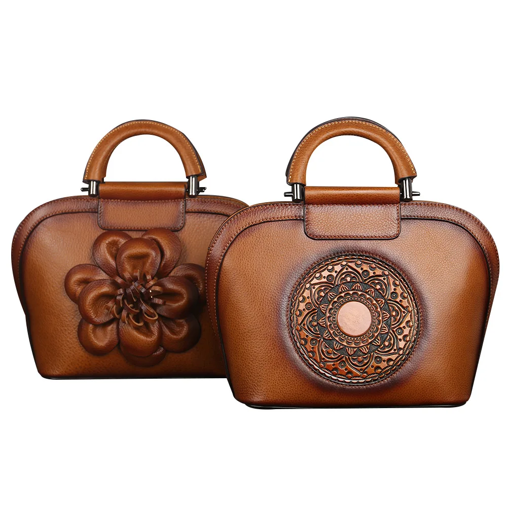 

2021 Newest Handmade Embossing Women Bag Totem Real Cow Leather Ladies Handbag Luxury Shoulder Bags