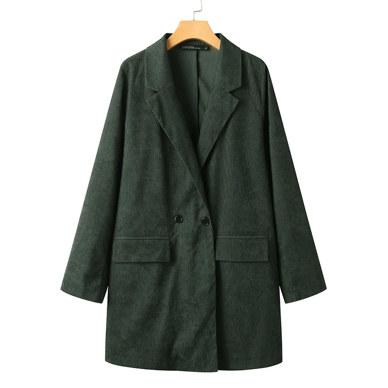 

2021 Autumn Vintage Casual Long Sleeve Buttons Coats Women Corduroy Blazers Jackets Loose Blazer Outwear 5XL Solid Suit