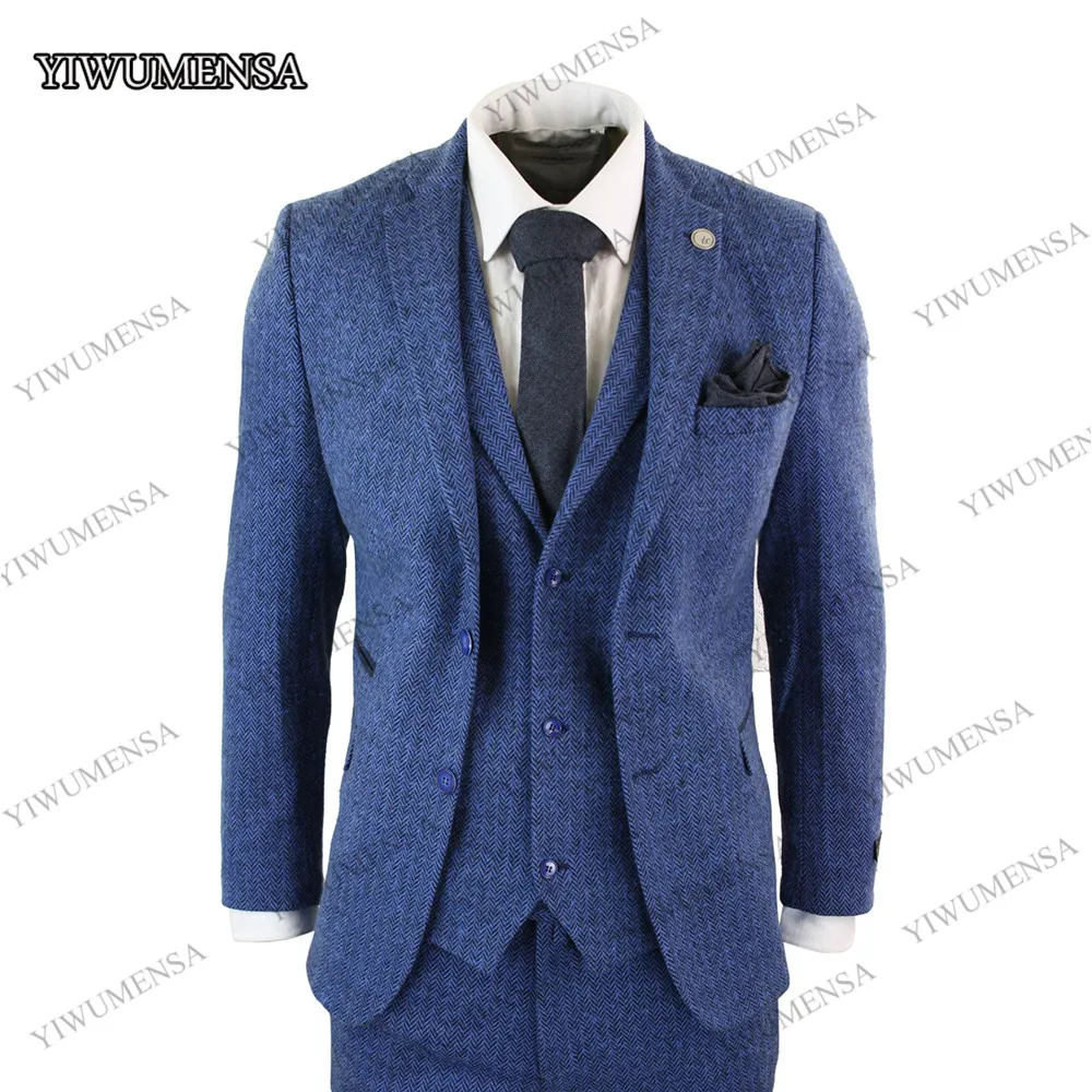 

Costume Homme Mariage Brown Men Suits Coat For Wedding Dinner Party Wool Blend Herringbon Tweed Formal Tuxedos Blazer Pants 2021