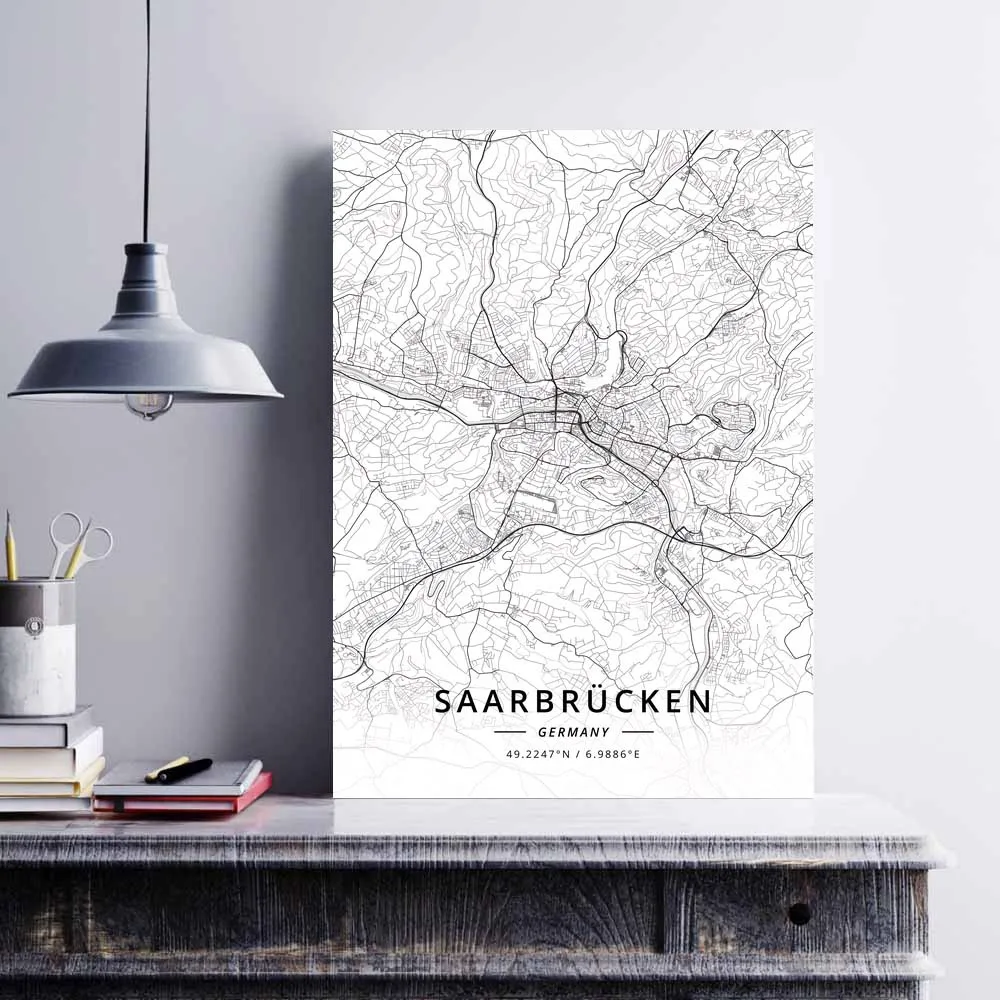 Regensburg Saarbrucken Stuttgart Wiesbaden Wildensee Плакат с картой Германии