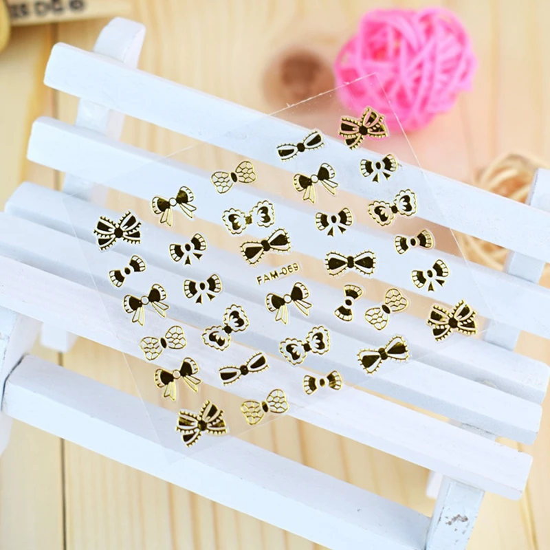 

30 Pcs/set Quality 3D Adhesive GOLD-black Colors Nail Art Nails Stickers Adhesive Transfer 3D Butterfly Spider Zips Decals NTK19