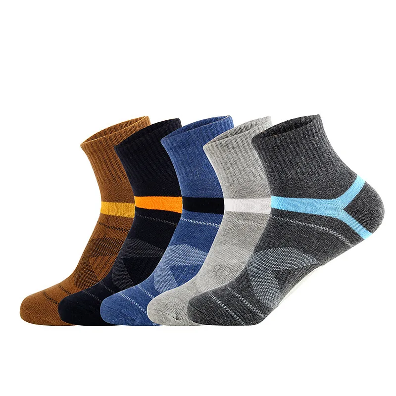 5pcs Sports Ankle Socks Men Cotton Hot Sale Patchwork All-match Brown Gray Black Casual Breathable Deodorize Basketball Man Sock