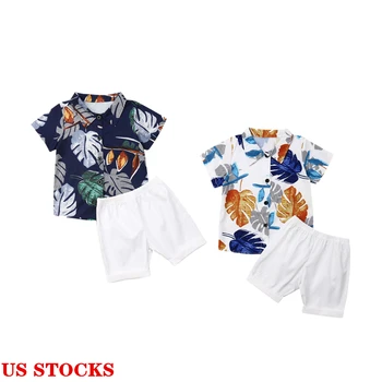 Citgeett Summer Kid Baby Boy Cotton Clothes Print Outfits Gentleman Short T-Shirt+Pants Tops Gentle Beachwear Set 1