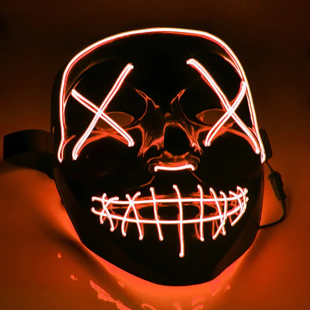 orange led mask Неоновая светодиодный тушь для ресниц на Хэллоуин, светится в темноте, страшная маска с черепом, Вечерние Маски для костюмированной вечеринки - Цвет: orange led mask