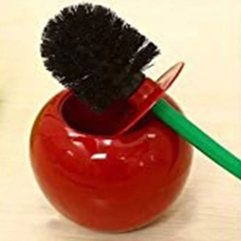 toilet brush and plunger set lovely red cherry lavatory round head cleaner holder bin for washroom bathroom clean household tool free global shipping