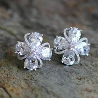 high quality silver aaa cubic zirconia stud earrings for women flower shaped engagement wedding earrings wholesale