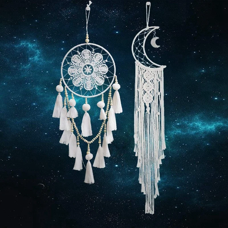

2 Pcs Tassel Bohemian Tapestry,Handmade Woven Macrame Wall Hanging Dream Catcher for Wedding,Bedrooms Home