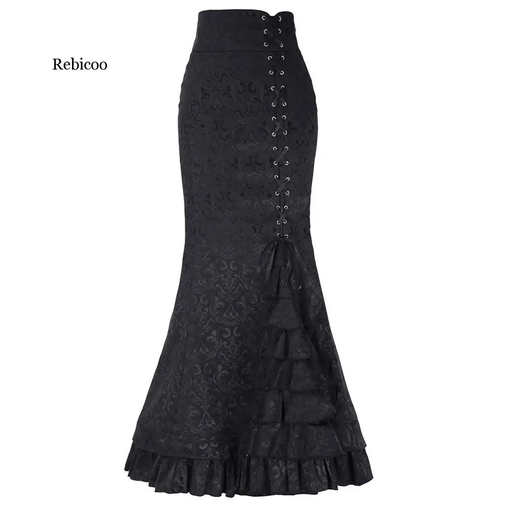 

Women's Skirt Punk Style Retro Mermaid Skirt Vintage Long Ruffle Slim Fit Fishtail Skirt lace-up black slim plus size Skirt