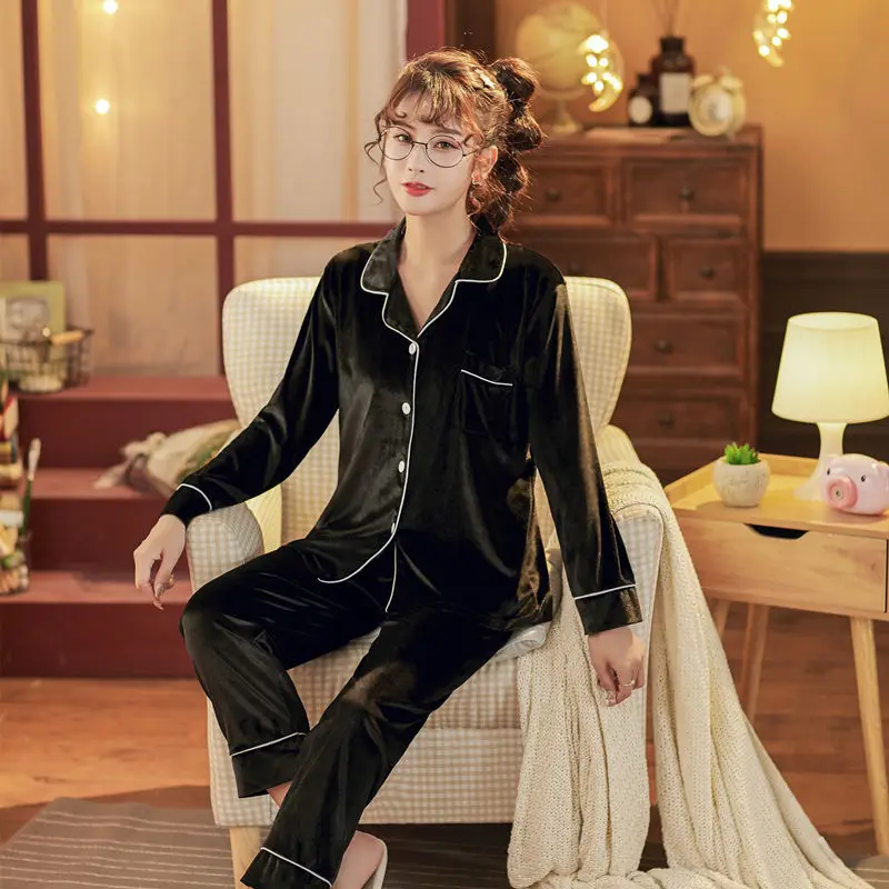 Пижамный комплект женский зимний бархатный однотонный одежда для дома теплый