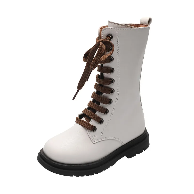 

Children's boots girls Korean style lace-up side zipper mid-tube boots students new children's trendy shoe for autumn and winter