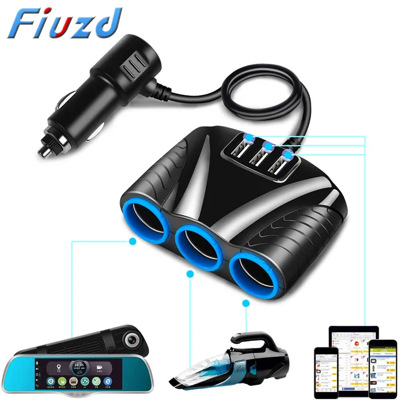 Фото 3.1A 12V Car Charger 3 in 1 Cigarette Lighter Splitter Power Adapter USB Car-charger Socket For IPhone IPad Phone DVR GPS Мобильные 3.1A 12V Car Charger 3 in 1 Cigarette Lighter Splitter Power Adapter USB Car-charger Socket For IPhone IPad Phone DVR GPS Мобильные