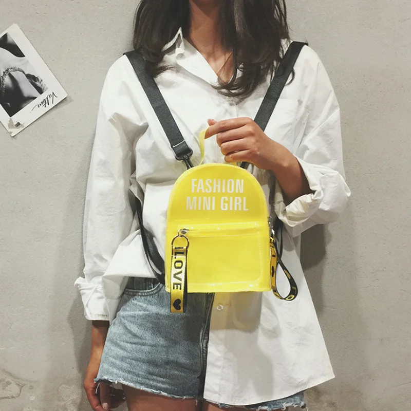 Waterproof transparent pvc backpack female student bag Korean fashion trend mini jelly small |