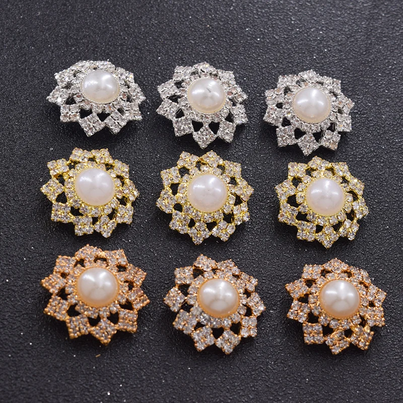 50 шт./лот 26 мм круглые пуговицы с пуговица жемчужиной и стразами Аппликации для