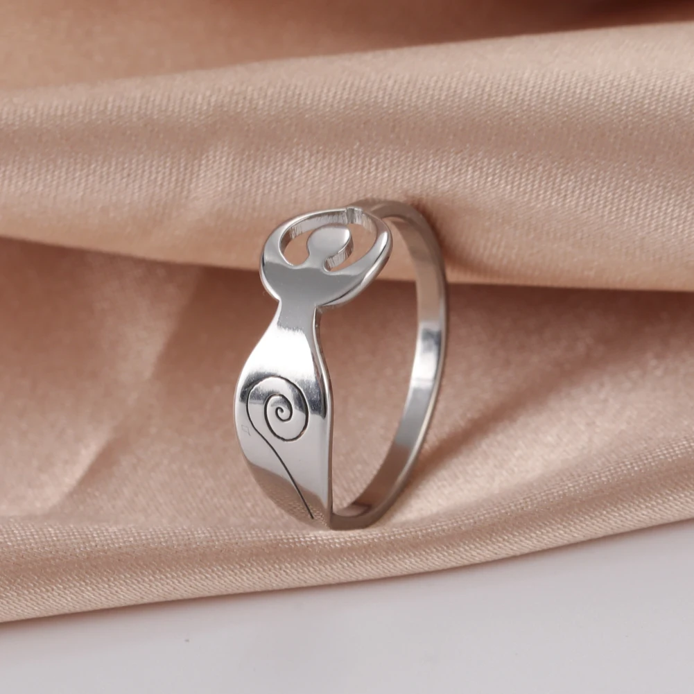 

COOLTIME Stainless Steel Goddess Rings for Women Men Moon Wicca Witchcraft Jewelry Magic Religious Finger Ring Vintage Jewelry