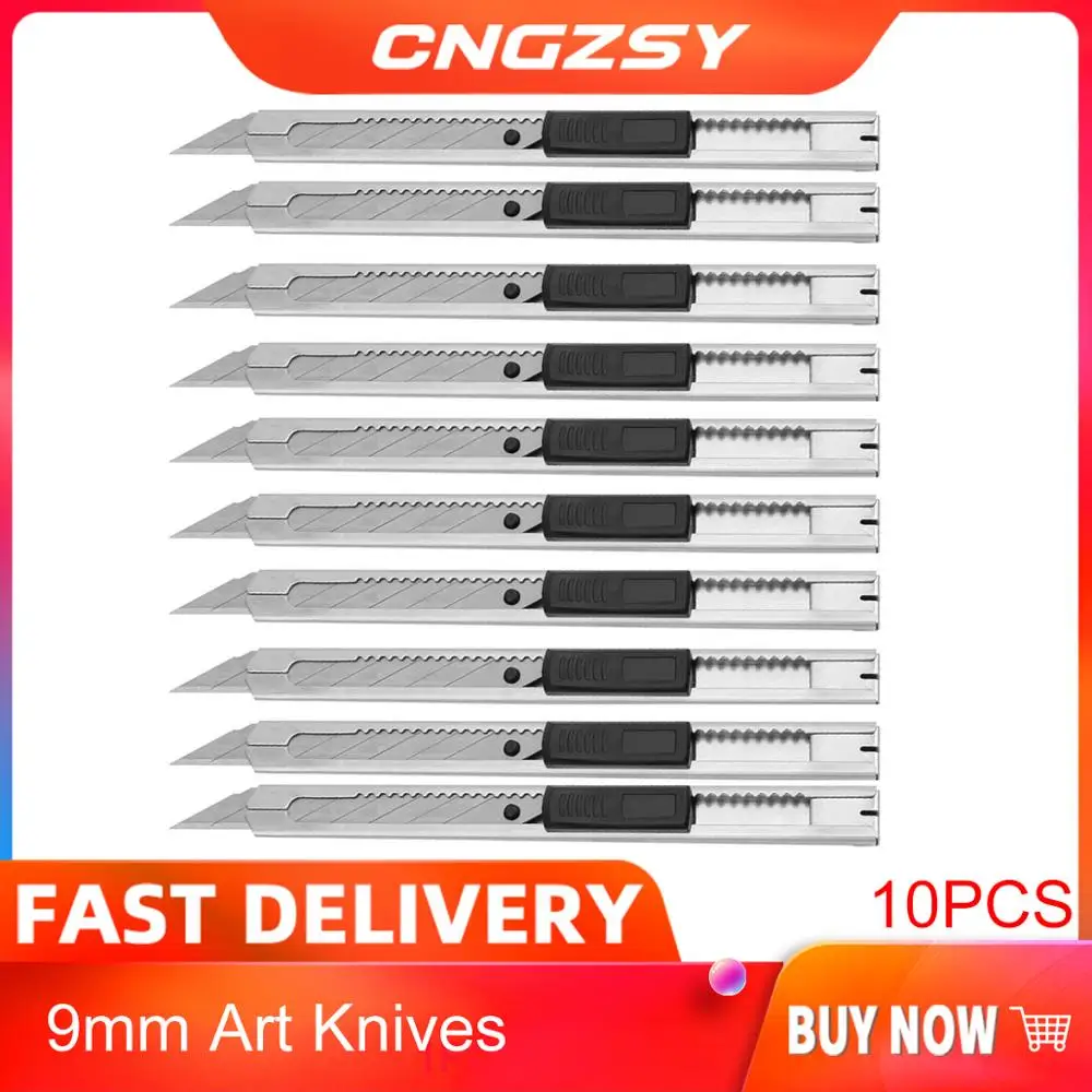 CNGZSY-cuchillo de corte de película de vinilo de 10 piezas, Mini cuchillo de acero inoxidable de bolsillo para escuela, oficina, papelería, cortador de papel, gráficos, Diy, 10E02