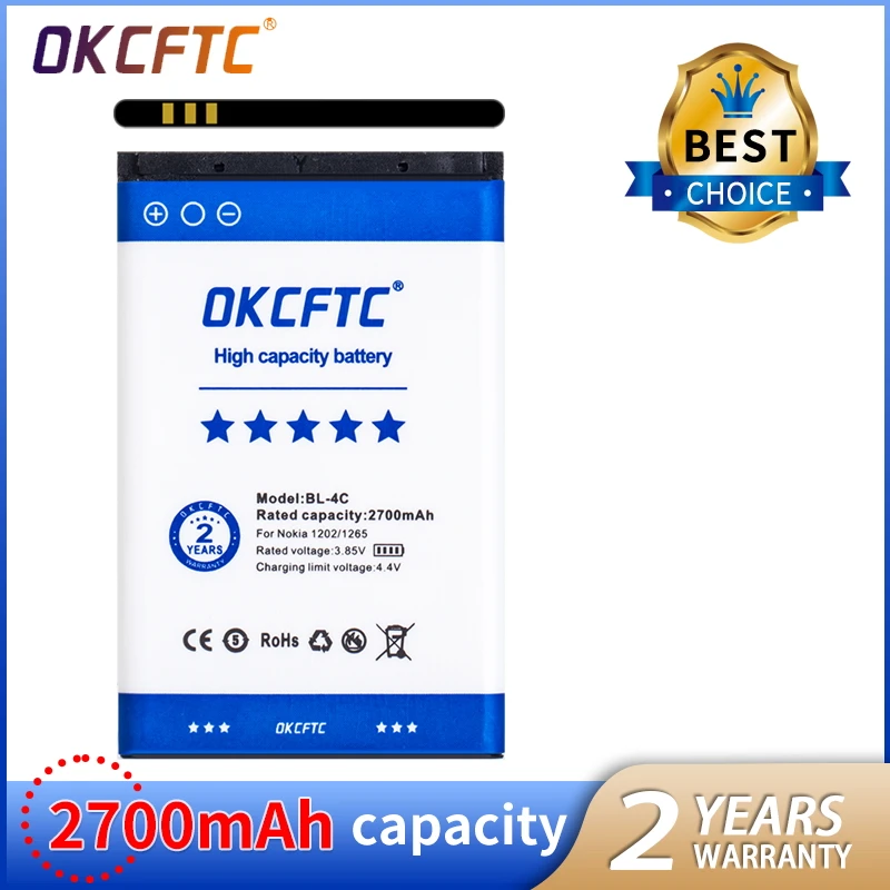 

2700mAh Replacement BL-4C BL4C Cell Phone Battery for Nokia 6100 6125 6136 6170 6300 7705 7200 7270 8208 BL 4C Batteries