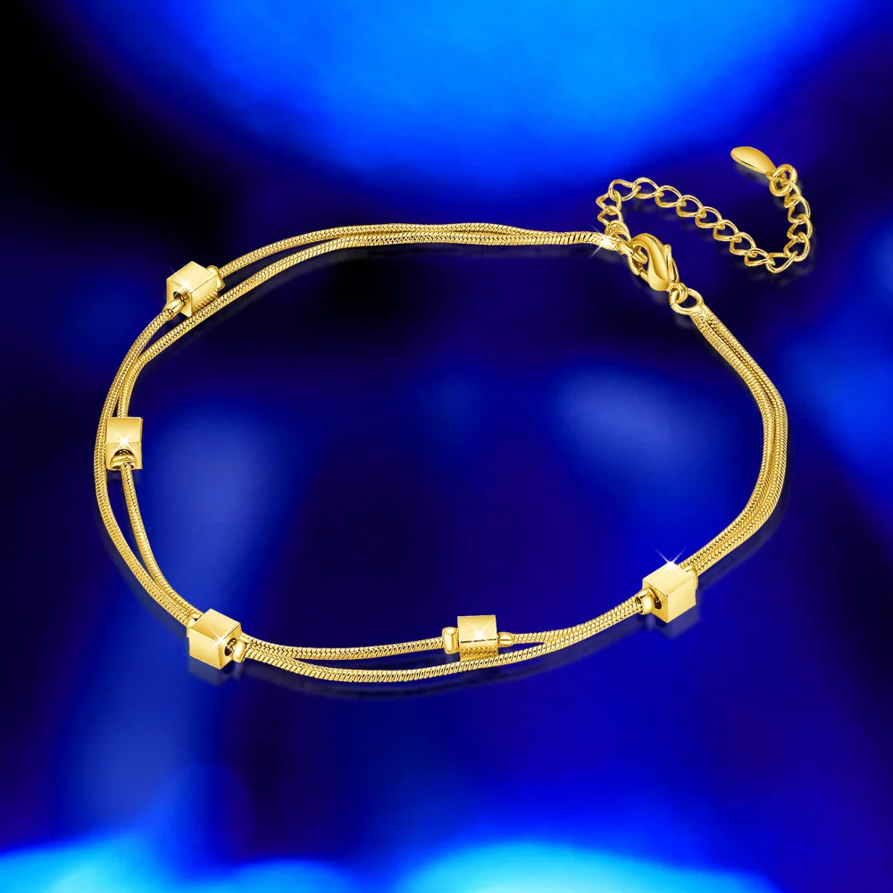 

Браслет-цепочка женский из змеиной кожи, модный ножной браслет квадратной формы с двойной цепочкой, ювелирное украшение на День святого Вал...