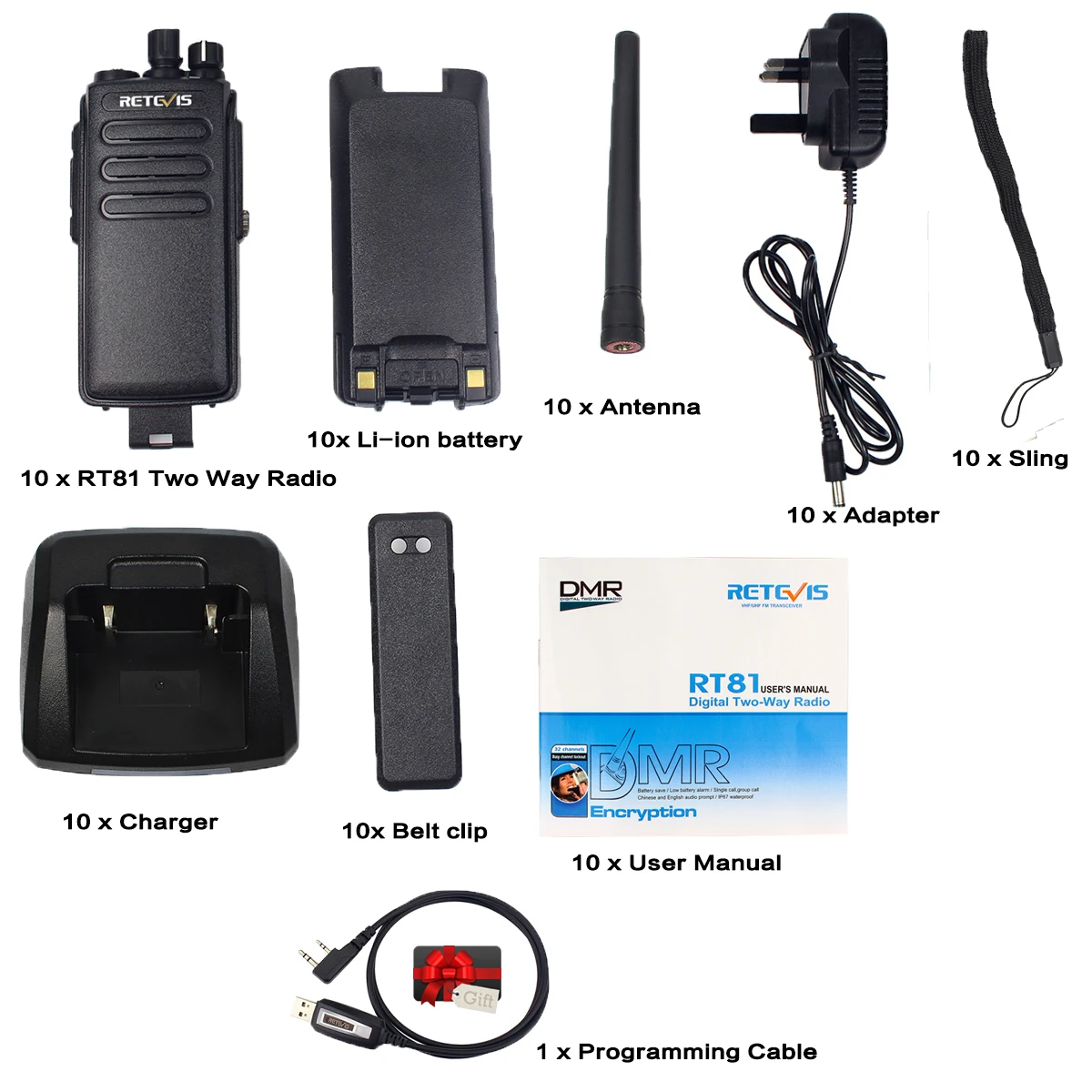10 шт. DMR радио высокой мощности Retevis RT81 IP67 Водонепроницаемый 32CH UHF 400-470 МГц цифровой/аналоговый рация VOX шифрование A9119A