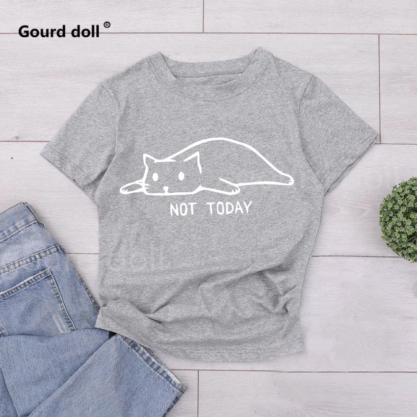 Футболка с надписью «Cat not today», Женская Повседневная забавная футболка для девушек, летняя футболка, kawaii tumblr, футболки размера плюс