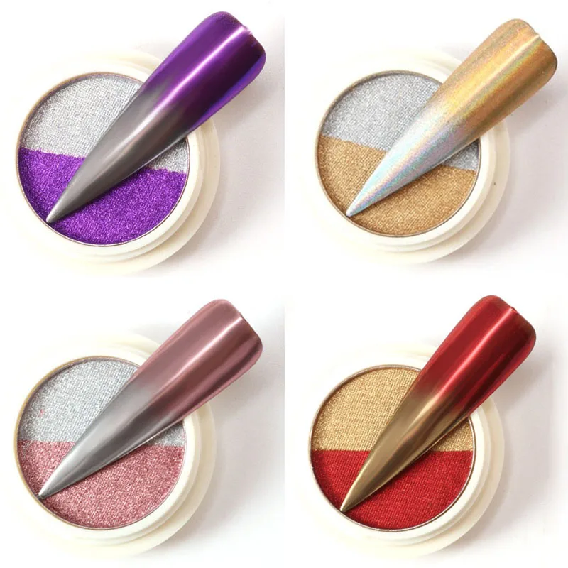 Двухцветная розовая Золотая зеркальная пудра металлический блеск для ногтей