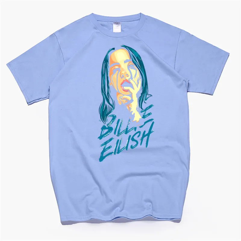 T87A-skyblue Для женщин Billie Eilish хлопковая футболка унисекс скейтборд Рождественская Футболка женская одежда для девочек уличная рубашка - Цвет: T87A-skyblue