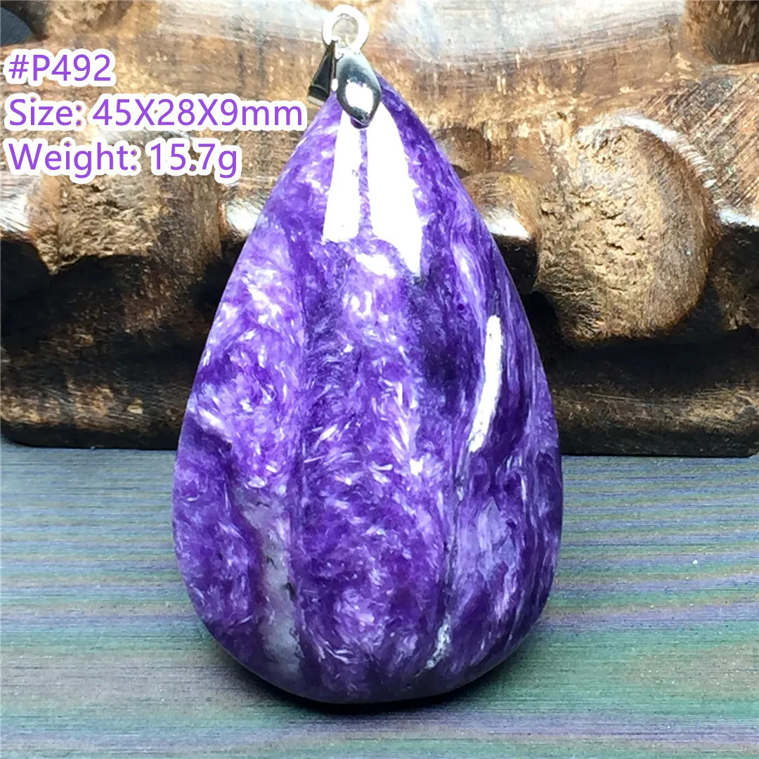 

Топ натуральное фиолетовое ожерелье Charoite подвеска ювелирные изделия для женщин мужчин Россия лечебный камень кристалл серебро 45x28x9 мм буси...