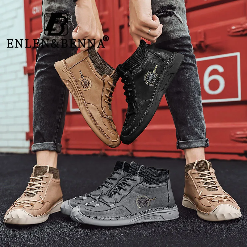 

New Arrivals Men Casual Shoes Handmade Leather Winter Shoes for Men Lace Up Waterproof Sneakers Fashion Motorcycle Big Size 48