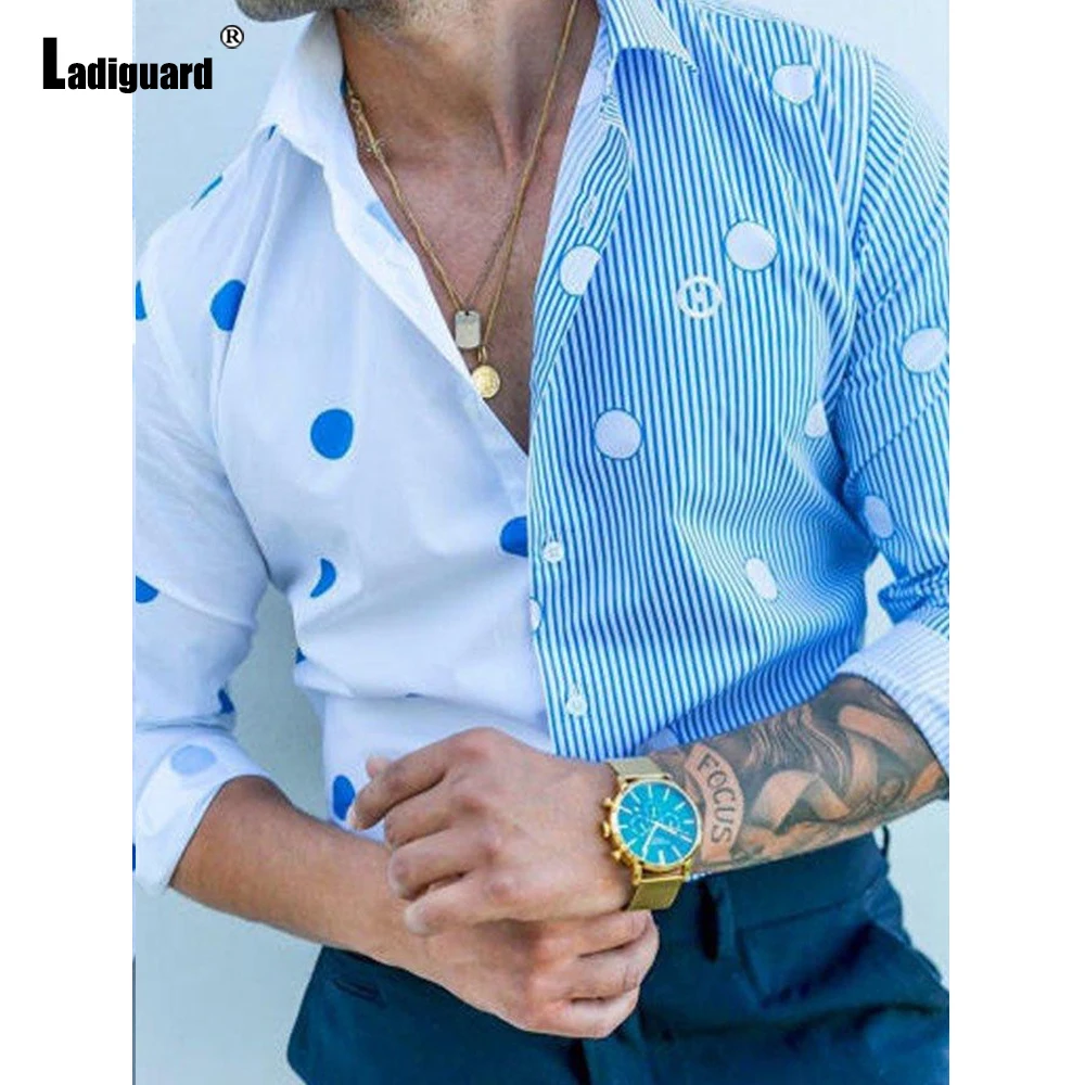 Рубашка мужская в горошек полоску с длинным рукавом |